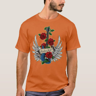 Bass Guitar Wings Roses Rock and Roll Vintage Musi T-Shirt