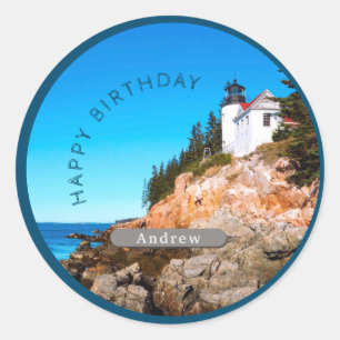 Bass Harbour Lighthouse Birthday Acadia NP  Classic Round Sticker