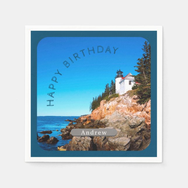 Bass Harbour Lighthouse Birthday Acadia NP Napkin (Front)