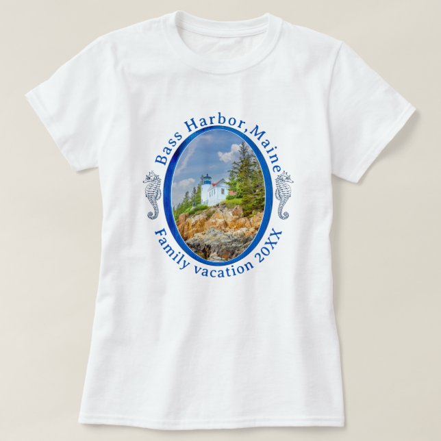 Bass Harbour Maine Family Vacation with Date T-Shirt (Design Front)