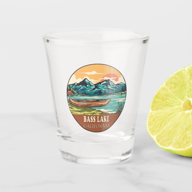 Bass Lake California Boating Fishing Emblem Shot Glass (Front)