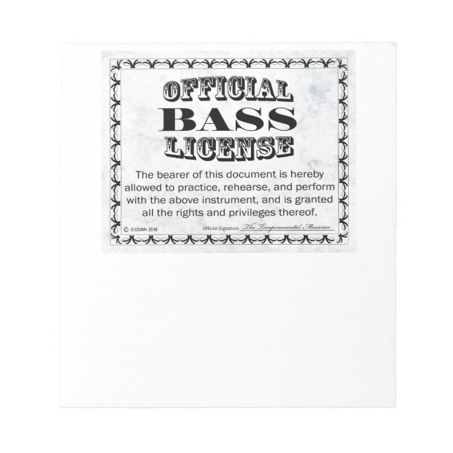 Bass License Notepad (Front)