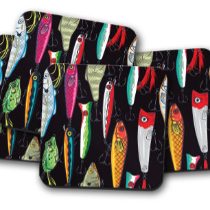 Bass Lure Mania   Sporty Bass Cork Coaster Set