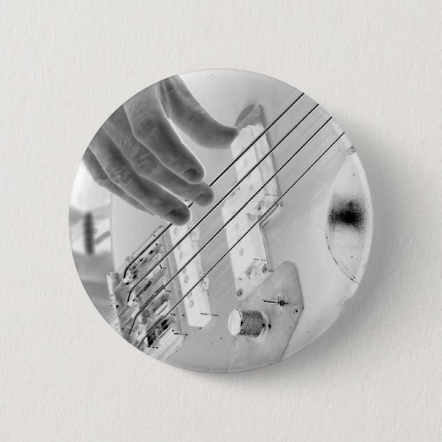 Bass player , bass and hand, negative image 6 cm round badge (Front)