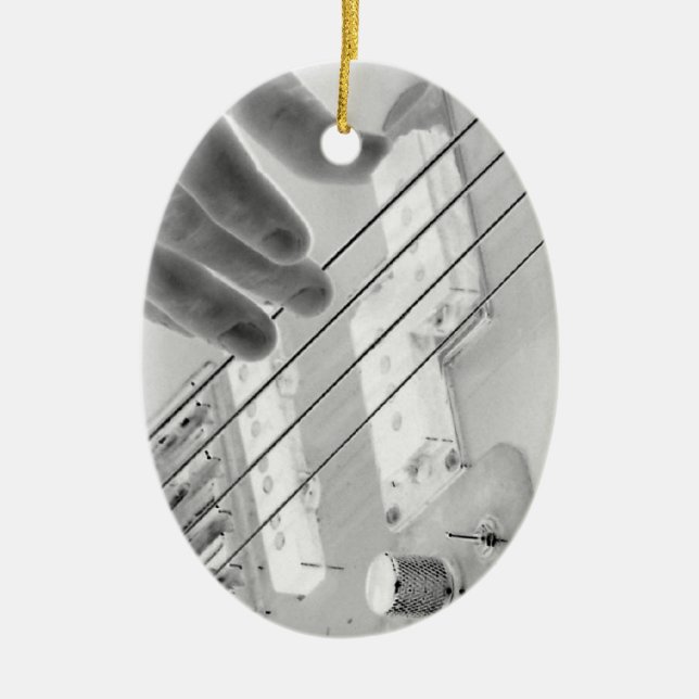 Bass player , bass and hand, negative image ceramic tree decoration (Front)