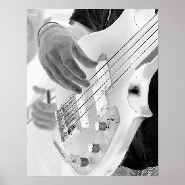 Bass player , bass and hand, negative image poster (Front)