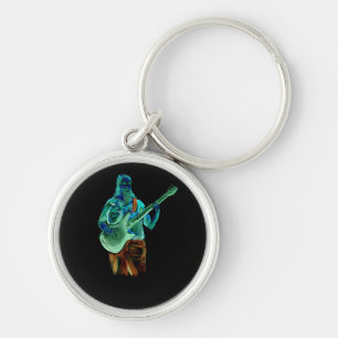 Bass player, done in neon colours on black back key ring