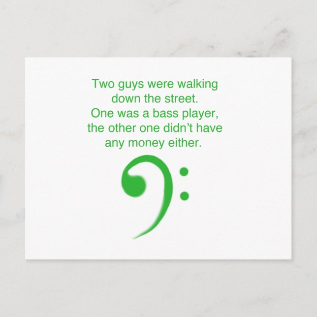 Bass player joke postcard (Front)