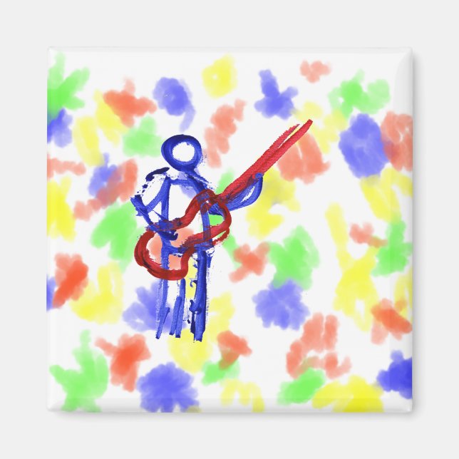 Bass Player outline figure red and blue Magnet (Front)