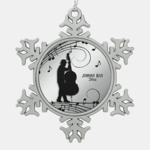 Bass Player Silver  Personal Name and Date Snowflake Pewter Christmas Ornament