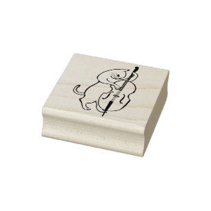 bass playing cat art stamp