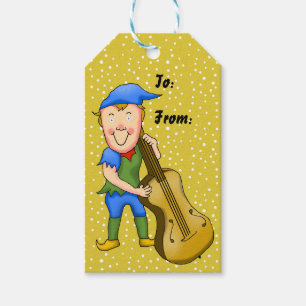 Bass Playing Elf Christmas Gift Tags