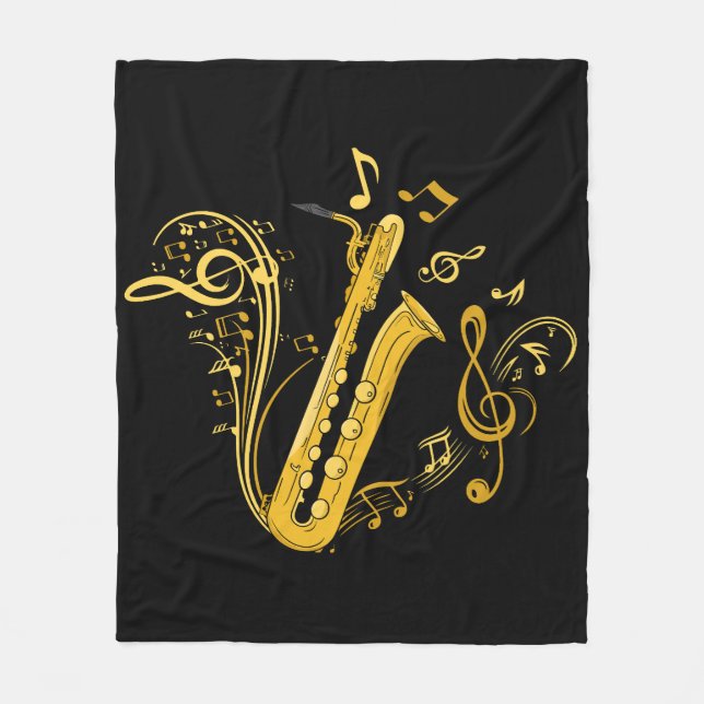 Bass Saxophone Player Orchestra Bass Saxophone Fleece Blanket (Front)