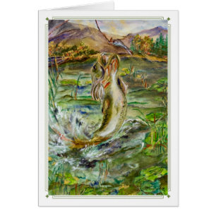 ‘Bass Splash’ Fish Art Note Card