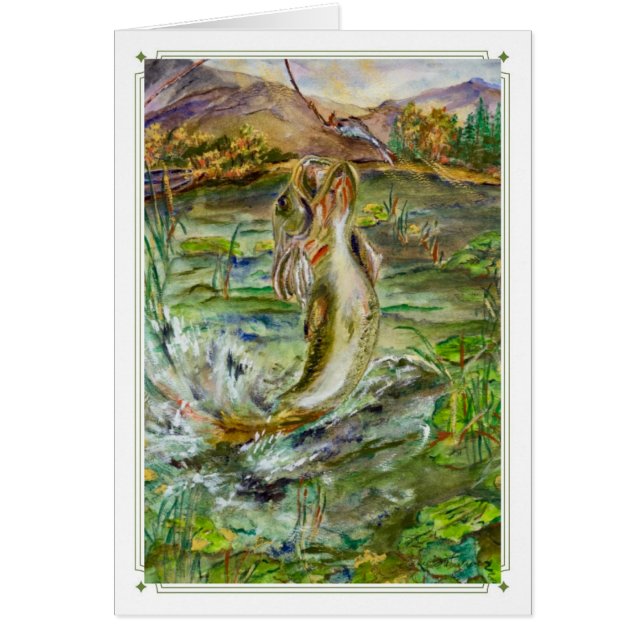 ‘Bass Splash’ Fish Art Note Card (Front)
