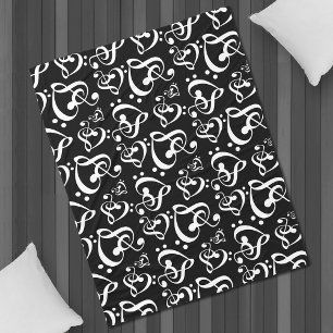 Bass Treble Clef Hearts Music Notes Pattern Fleece Blanket