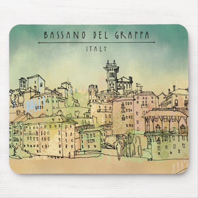Bassano Del Grappa Italy Watercolor Mouse Mat (Front)