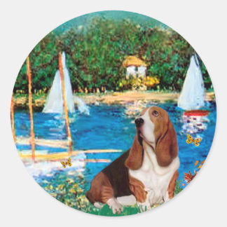 Basset 2 - Sailboats - Customised Classic Round Sticker