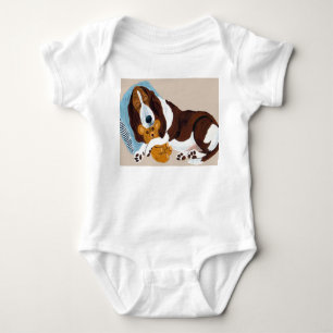 Basset Asleep With Teddy Bear Baby Bodysuit