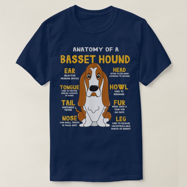Basset Hound Anatomy Funny Dog Mum Dad Cute Gift  T-Shirt (Design Front)