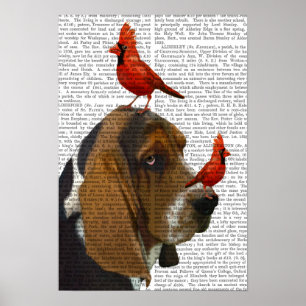 Basset Hound and Birds Poster