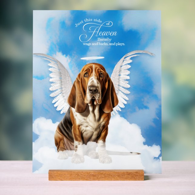 Basset Hound Angel Dog Name Pet Memorial Acrylic Sign (Neutral)