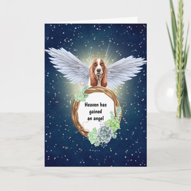 Basset Hound angel succulents wreath night Card (Front)