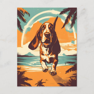 Basset Hound at a tropical beach during sunset Postcard
