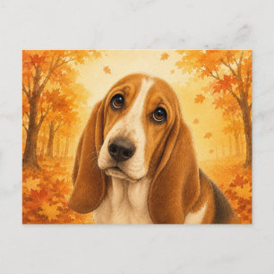 Basset Hound Autumn Forest Dog Postcard