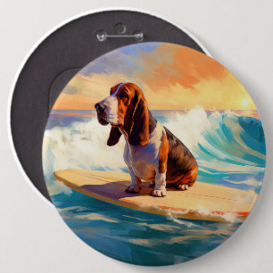 Basset Hound Beach Surfing Painting 6 Cm Round Badge