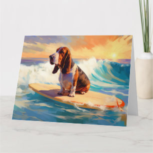 Basset Hound Beach Surfing Painting Card