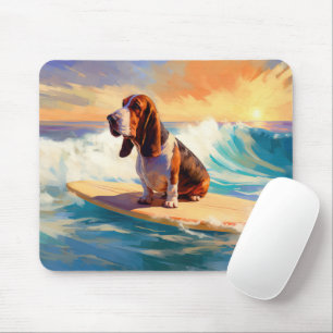 Basset Hound Beach Surfing Painting Mouse Mat