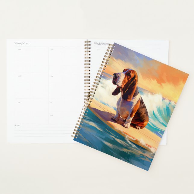 Basset Hound Beach Surfing Painting Planner (Display)