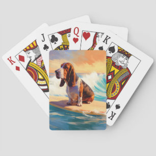 Basset Hound Beach Surfing Painting Playing Cards