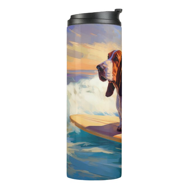 Basset Hound Beach Surfing Painting Thermal Tumbler (Rotated Left)