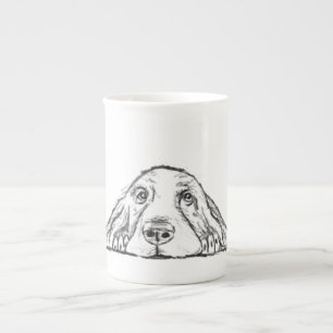 basset hound black white simple puppy dog eyes   bone china mug