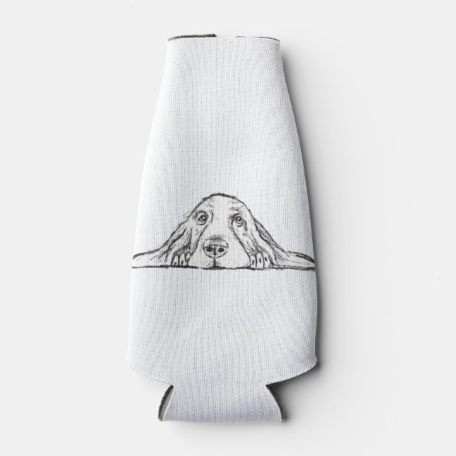 basset hound black white simple puppy dog eyes  bottle cooler (Front)