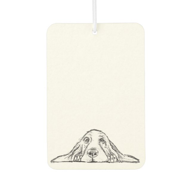 basset hound black white simple puppy dog eyes  car air freshener (Front)