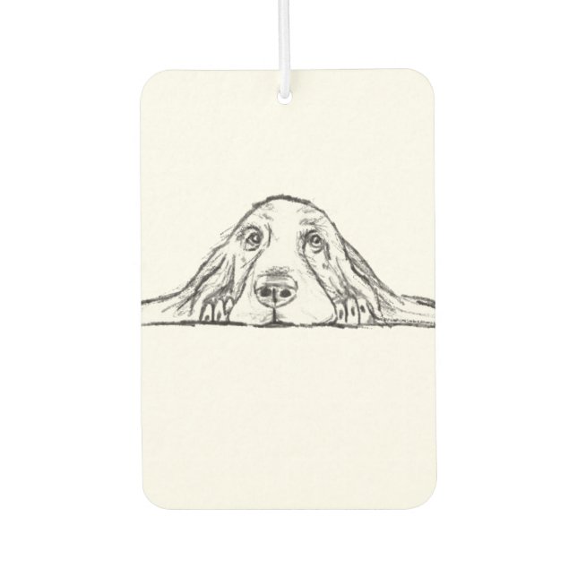 basset hound black white simple puppy dog eyes  car air freshener (Front)
