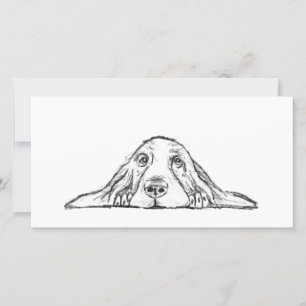 basset hound black white simple puppy dog eyes card