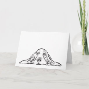 basset hound black white simple puppy dog eyes card