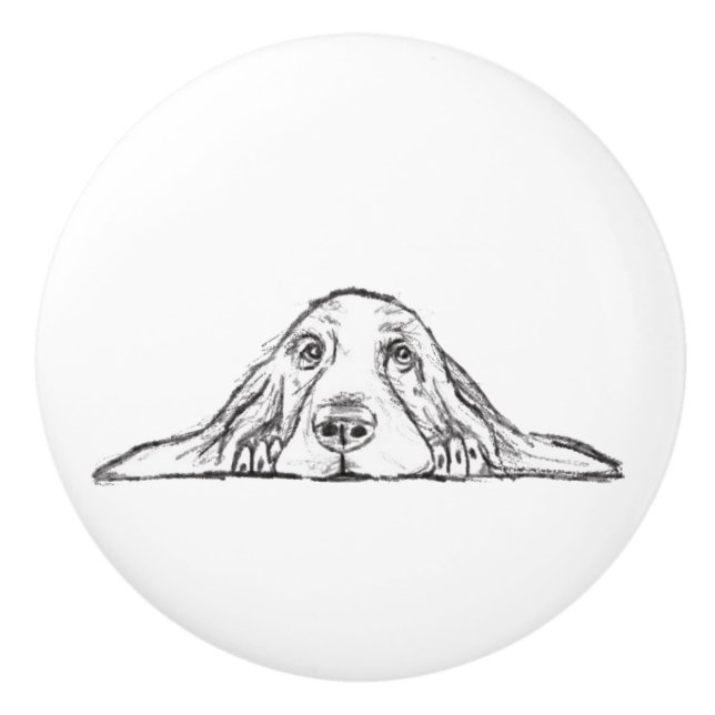 basset hound black white simple puppy dog eyes   ceramic knob (Front)
