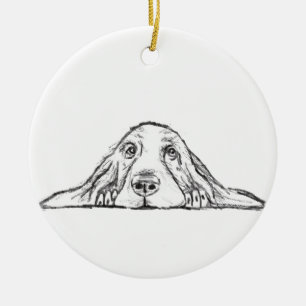 basset hound black white simple puppy dog eyes  ceramic tree decoration