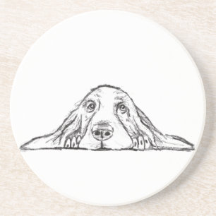 basset hound black white simple puppy dog eyes  coaster