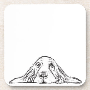 basset hound black white simple puppy dog eyes  coaster