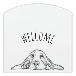 basset hound black white simple puppy dog eyes  door sign
