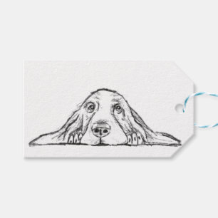 basset hound black white simple puppy dog eyes  gift tags