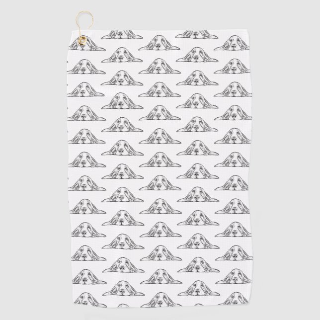 basset hound black white simple puppy dog eyes  golf towel (Front)