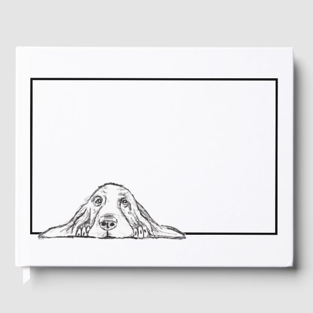 basset hound black white simple puppy dog eyes  guest book (Front)