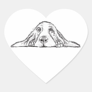 basset hound black white simple puppy dog eyes heart sticker